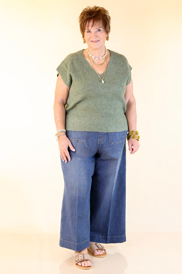 Fall For You Textured V-Neck Oversized Knit Sweater Vest Top in Olive Green