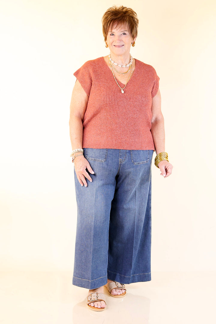 Fall For You Textured V-Neck Oversized Knit Sweater Vest Top in Rust Orange