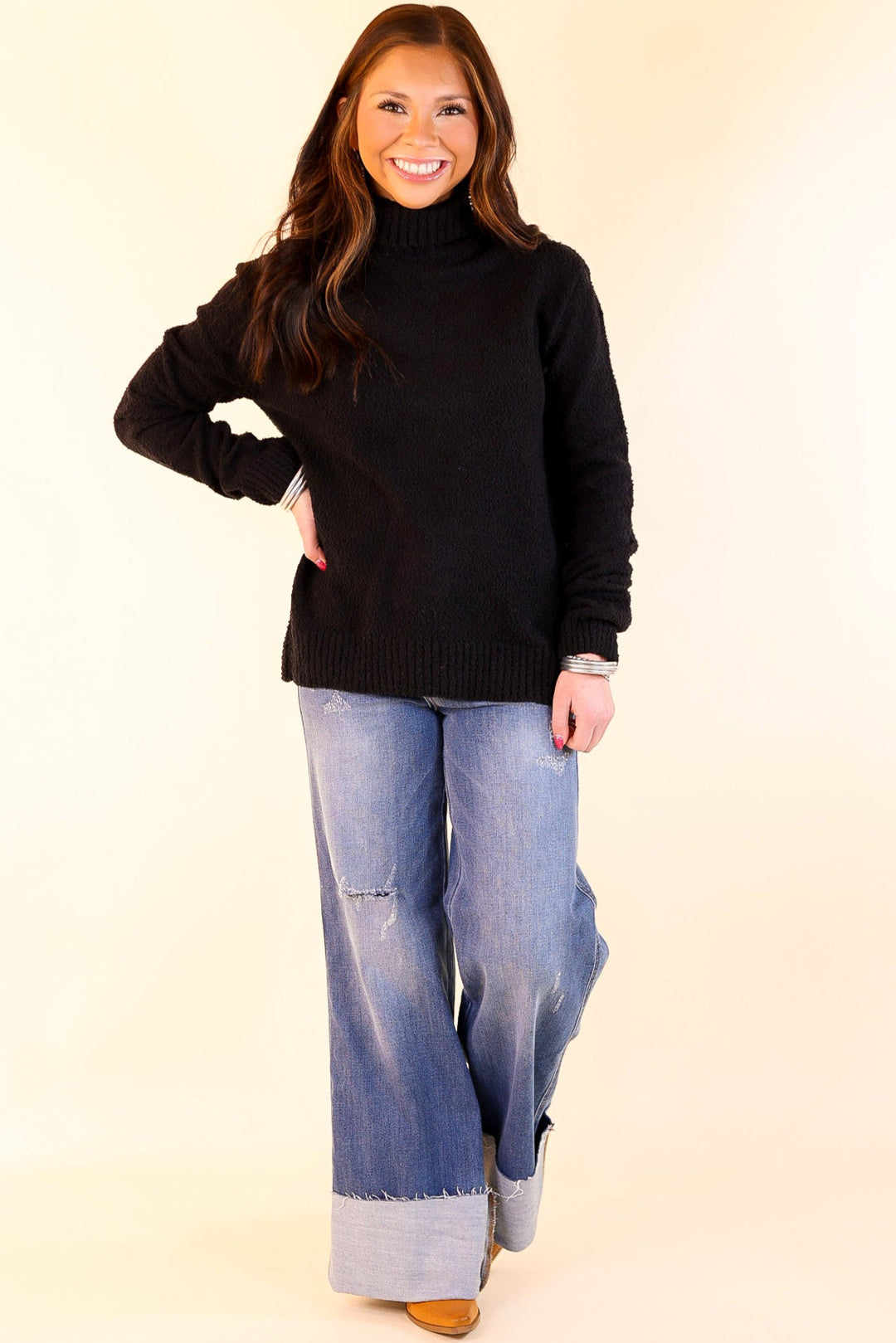 Cozy Couture Long Sleeve Turtleneck Sweater in Black