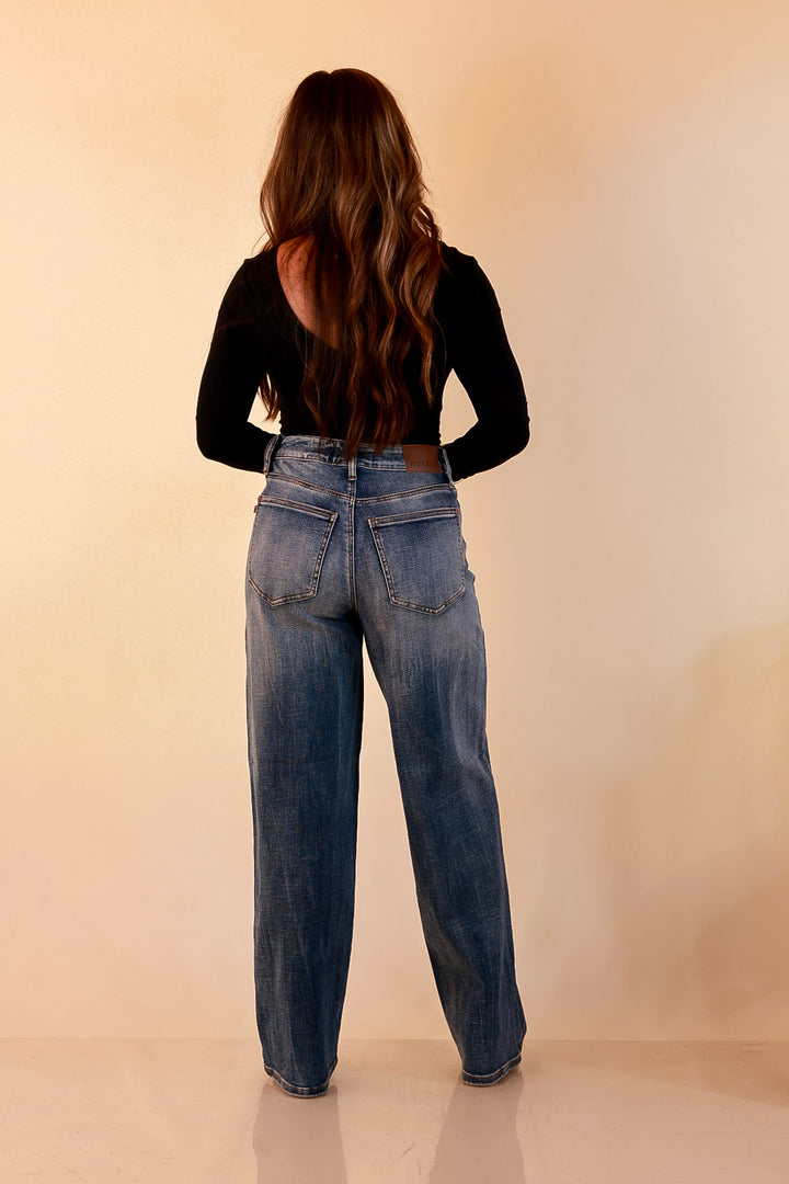 Judy Blue | Blue Jean State of Mind Baggy Vintage Wide Straight Leg Wilhelmina Jeans in Medium Vintage Wash