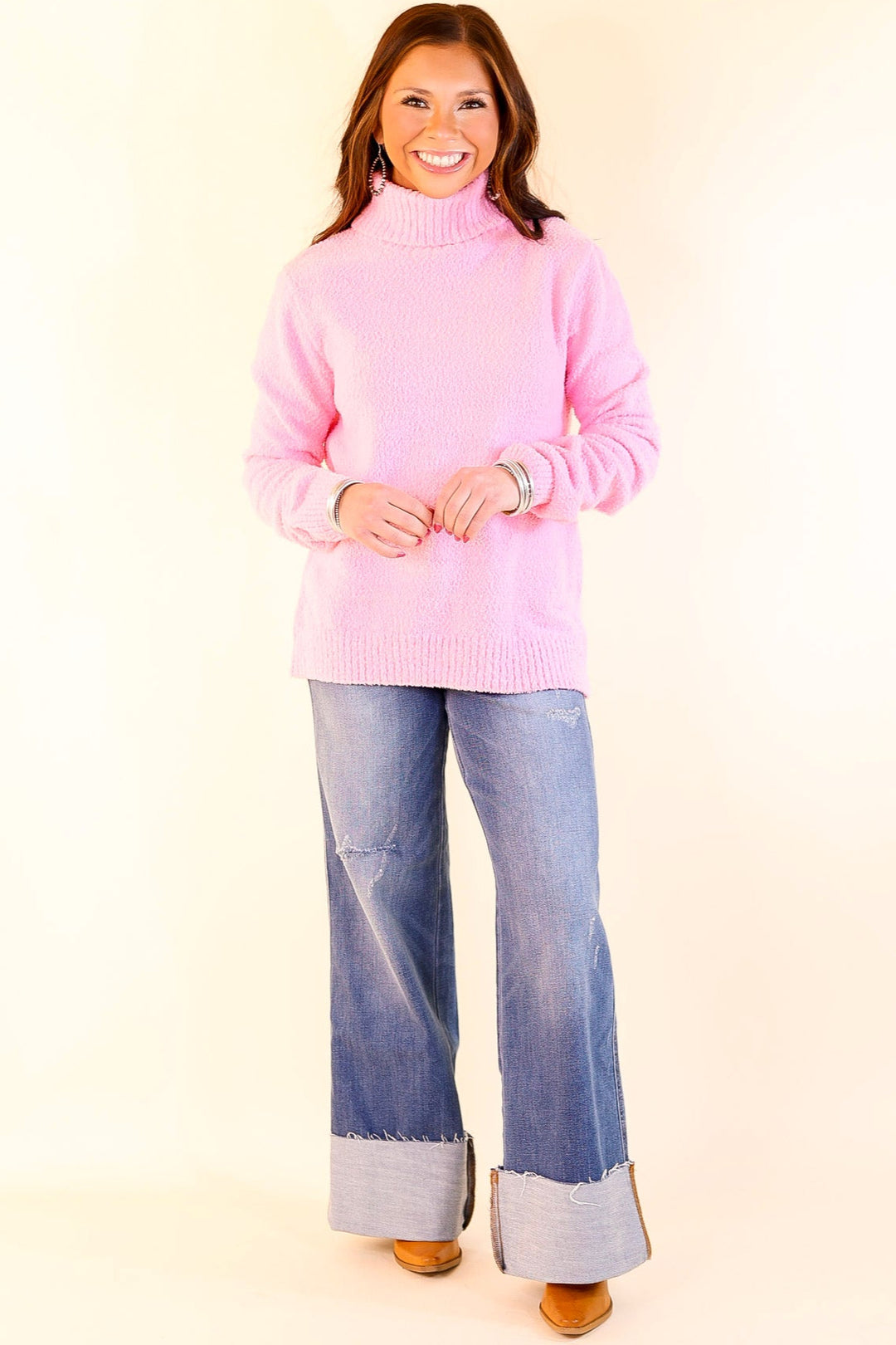 Cozy Couture Long Sleeve Turtleneck Sweater in Pink
