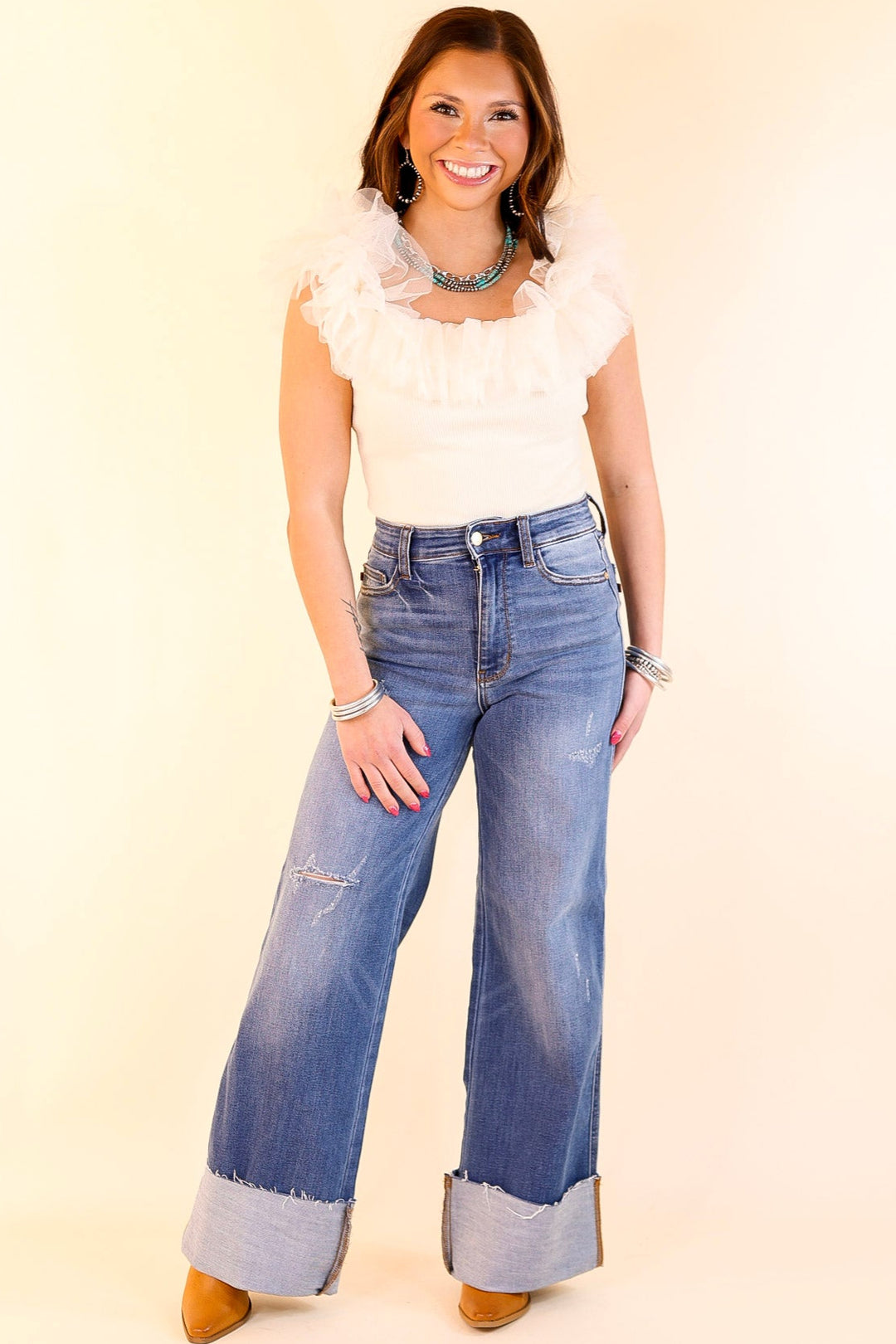 Pose For The Camera Tulle Upper Bodysuit in Cream