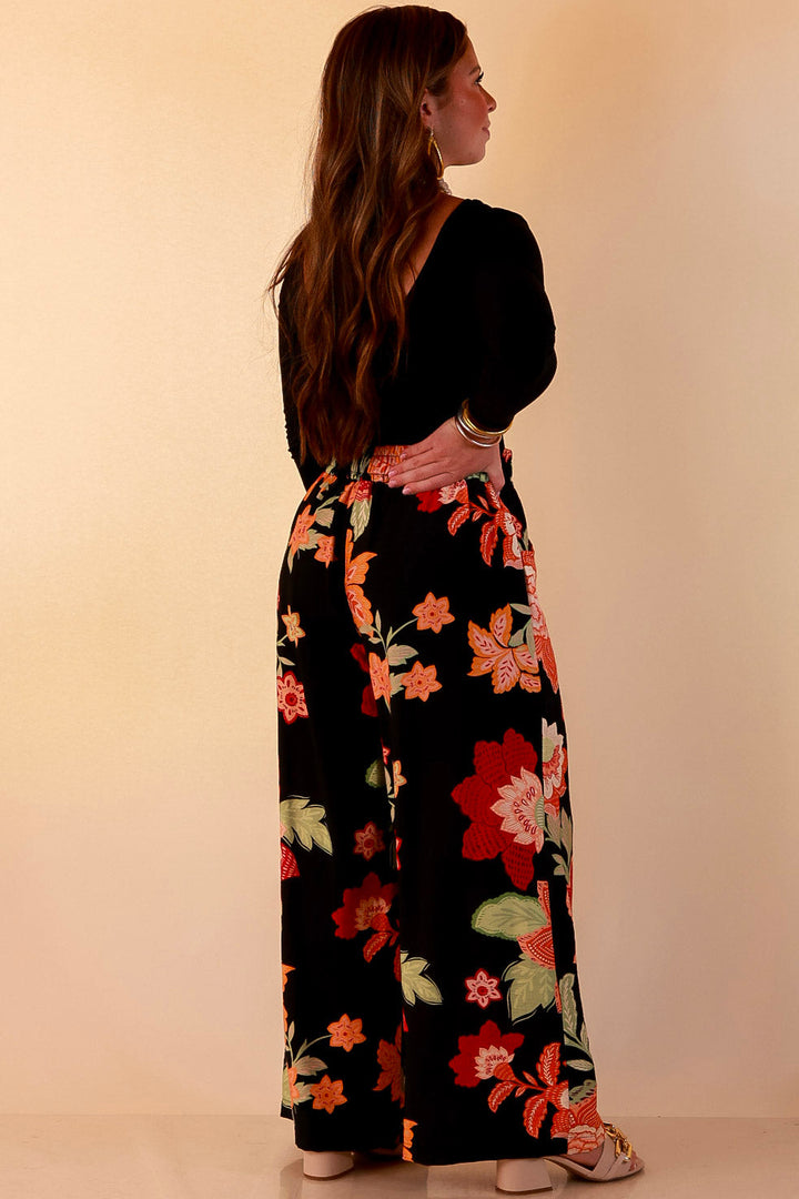 Fresh Picked Floral Print Wide Leg Pants in Black