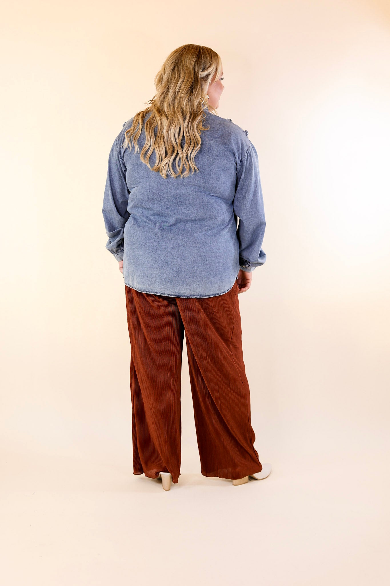 What You Admire Plissé Drawstring Pants in Rust Brown