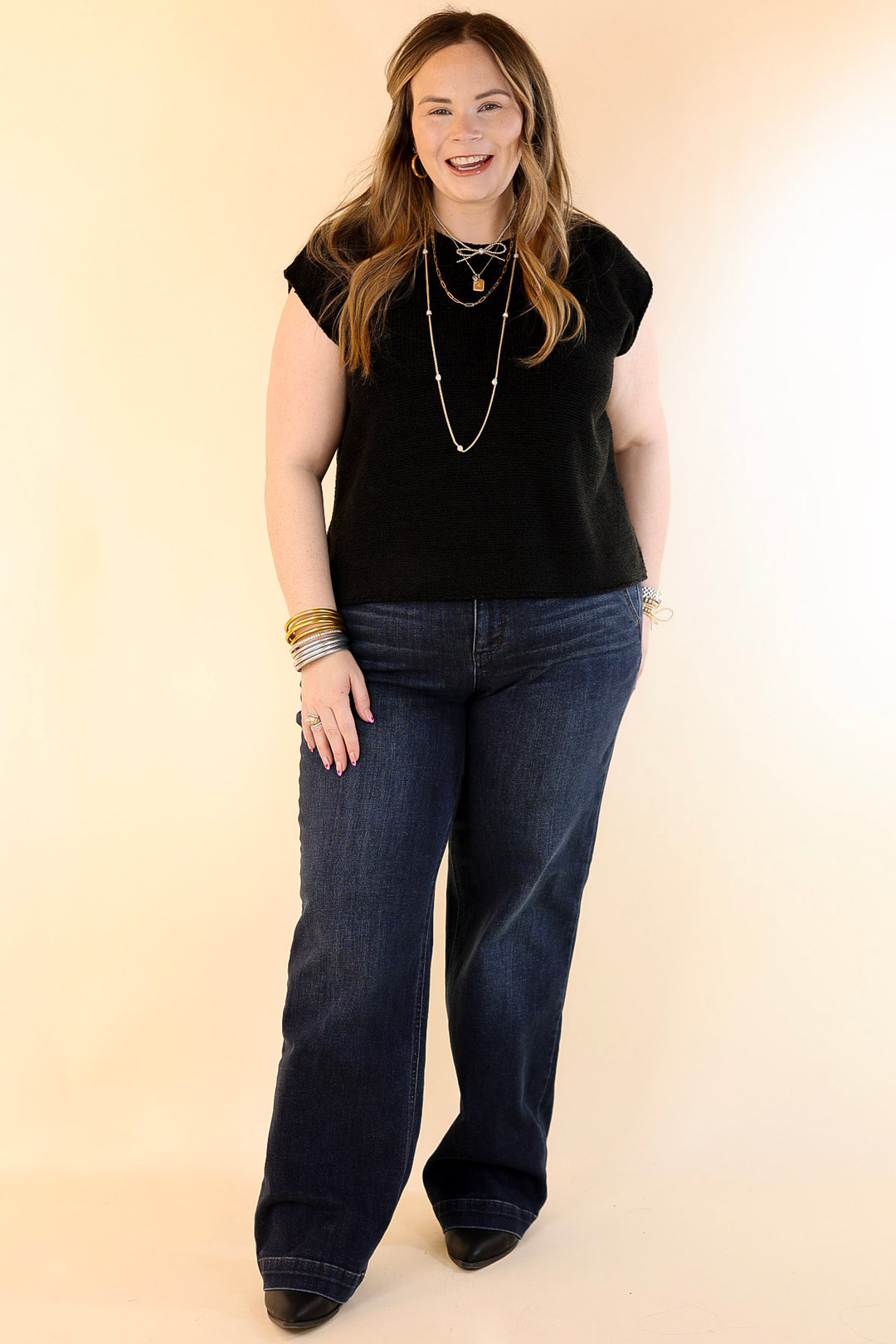 Judy Blue | Right on Trend Double Button Fly Wide Leg Trouser Jean in Dark Wash