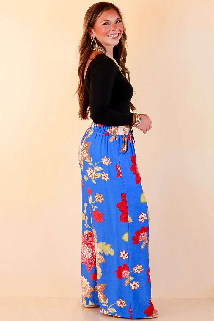 Fresh Picked Floral Print Wide Leg Pants in Blue