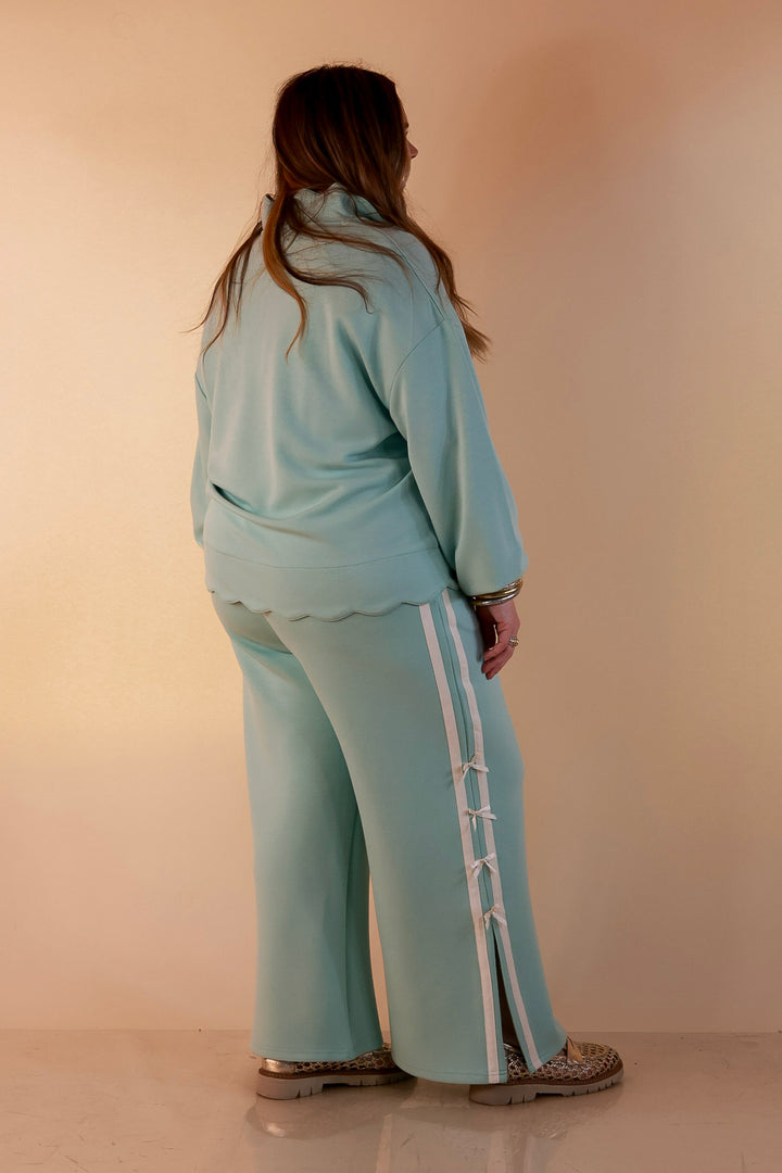 Simply Southern | Modern Staple Buttery Soft Pull-On Wide Leg Knit Pants with Side Bow Detail in Light Dusty Teal Blue