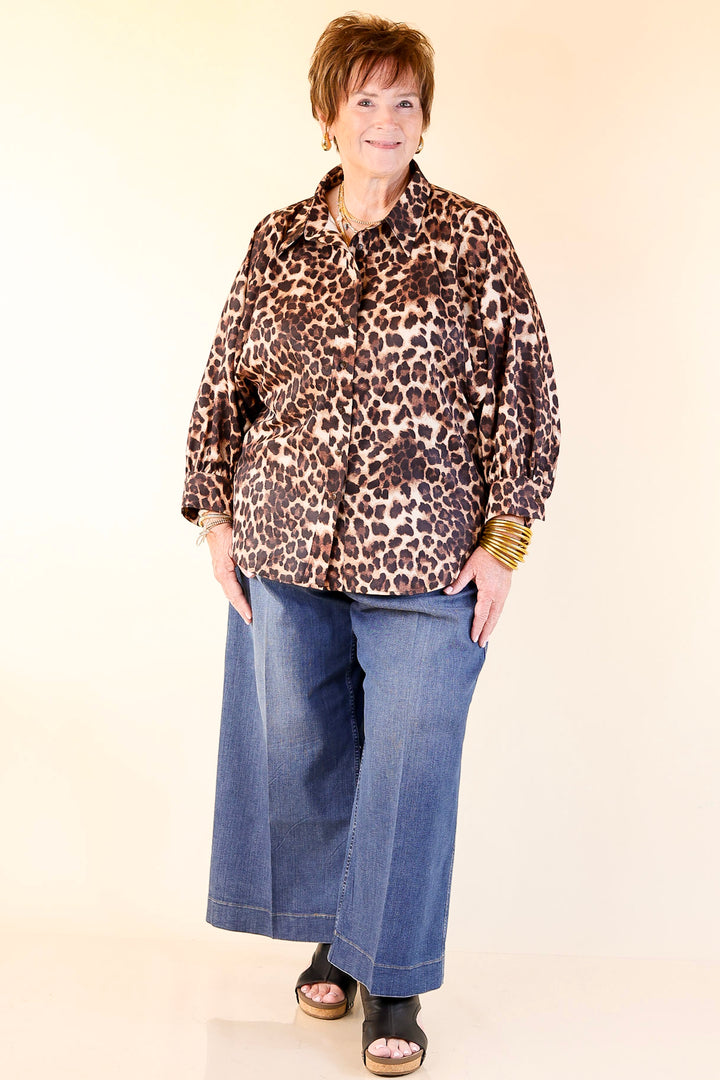 Spotted and Sweet Long Sleeve Button Up Blouse in Cheetah Print