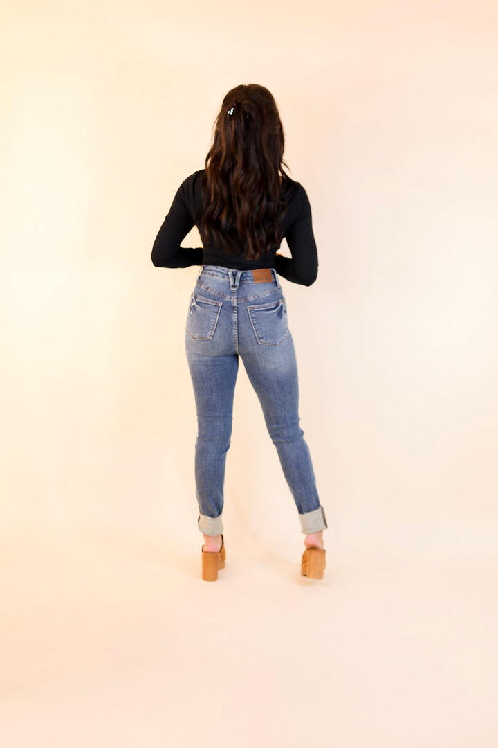Judy Blue | Urban Essentials Tummy Control Skinny Jean with Destroy Hem in Vintage Medium Wash