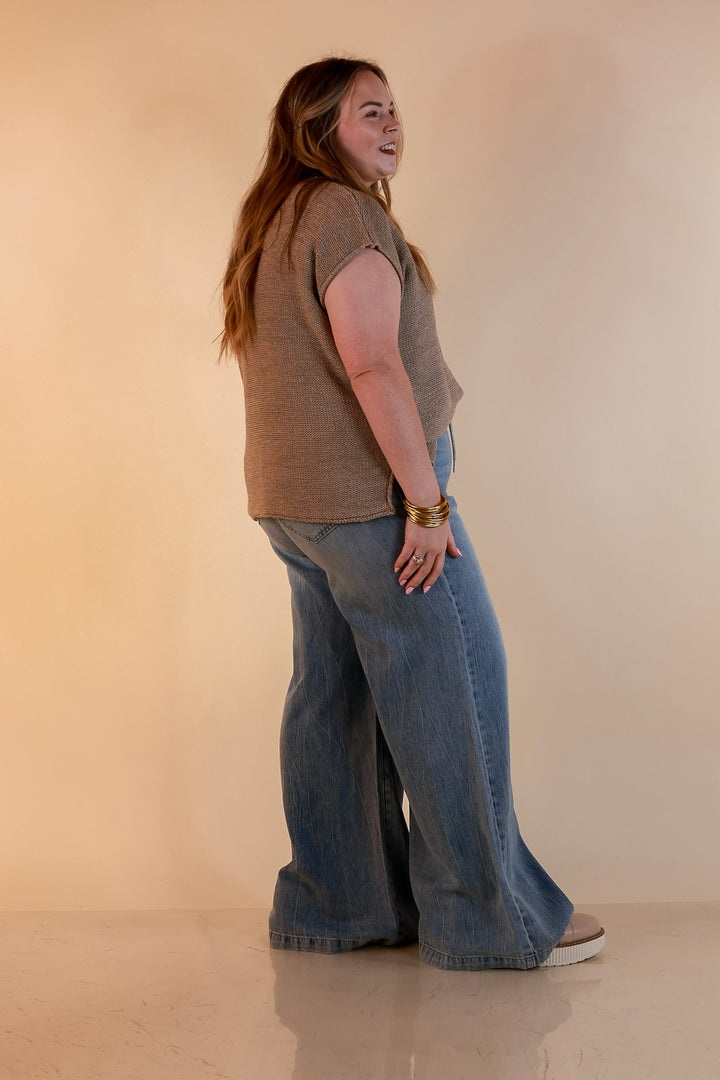Judy Blue | Easy Does It Wide Leg Palazzo Featherweight Elastic Waistband Jeans in Medium Wash