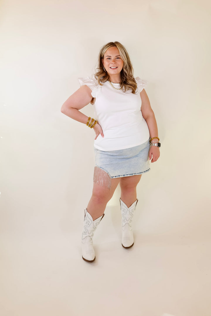 Born To Be Stylish Solid Top with Ruffle Cap Sleeves in Ivory - Giddy Up Glamour Boutique