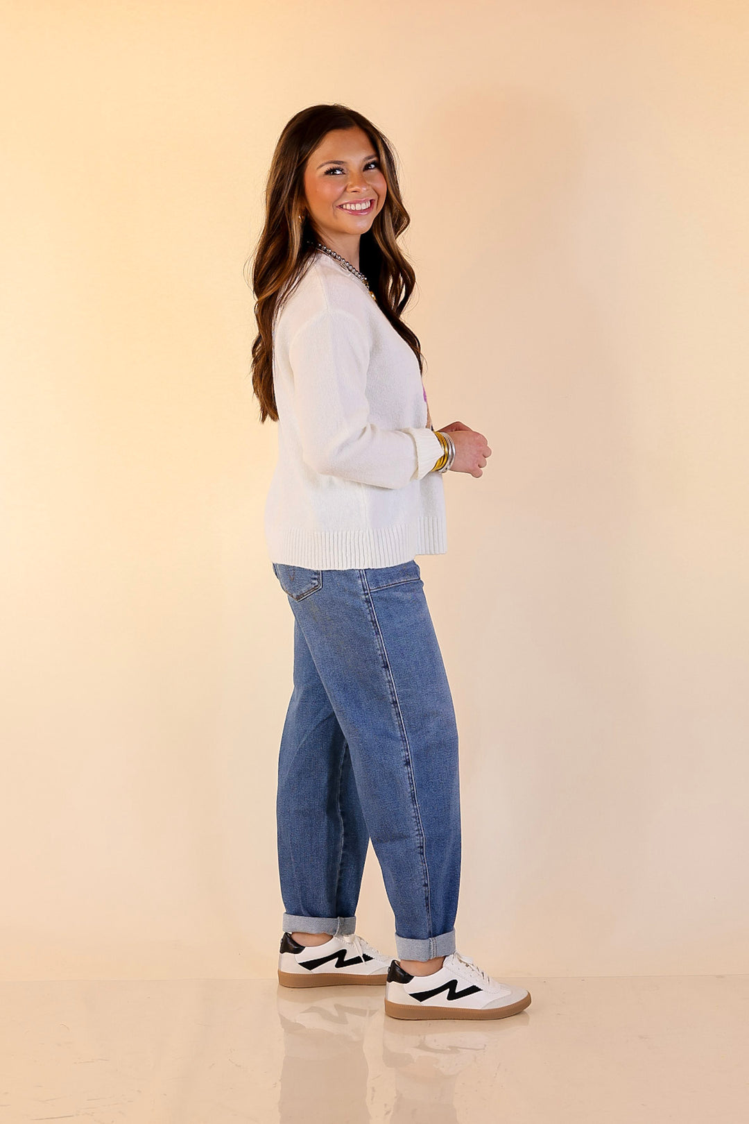 Simply Southern | Finest Touch Crewneck Sweater with Bow Teddy Bear Graphic in Cream