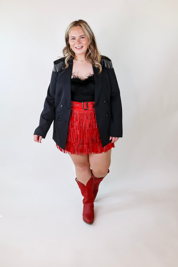 Check Me Out Blazer with Silver Fringe in Black - Giddy Up Glamour Boutique