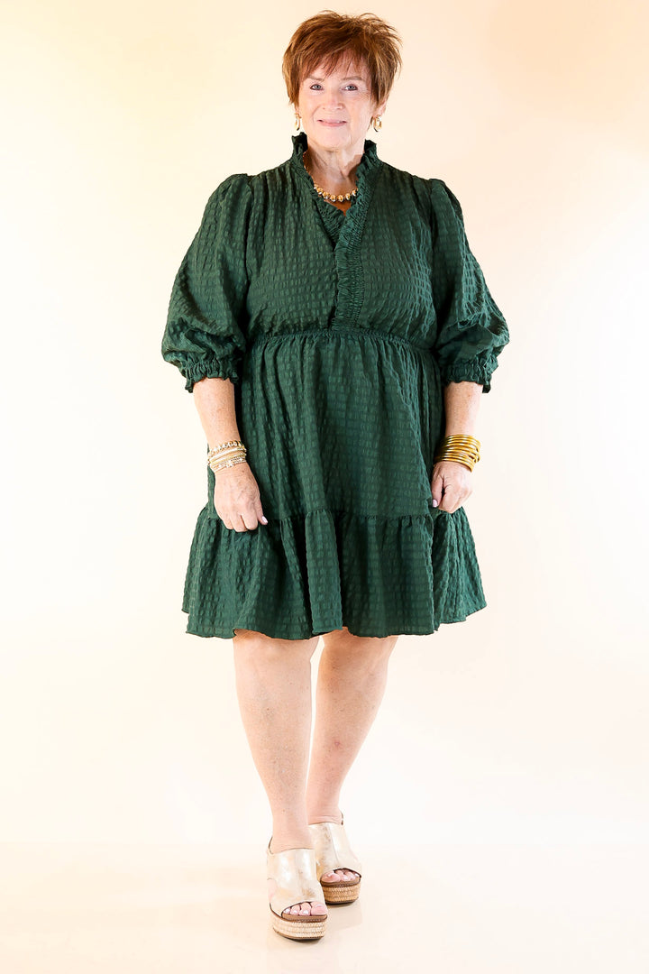 Call Me Captivating Dress with Smocked Waist and Long Sleeves Sleeves in Emerald Green