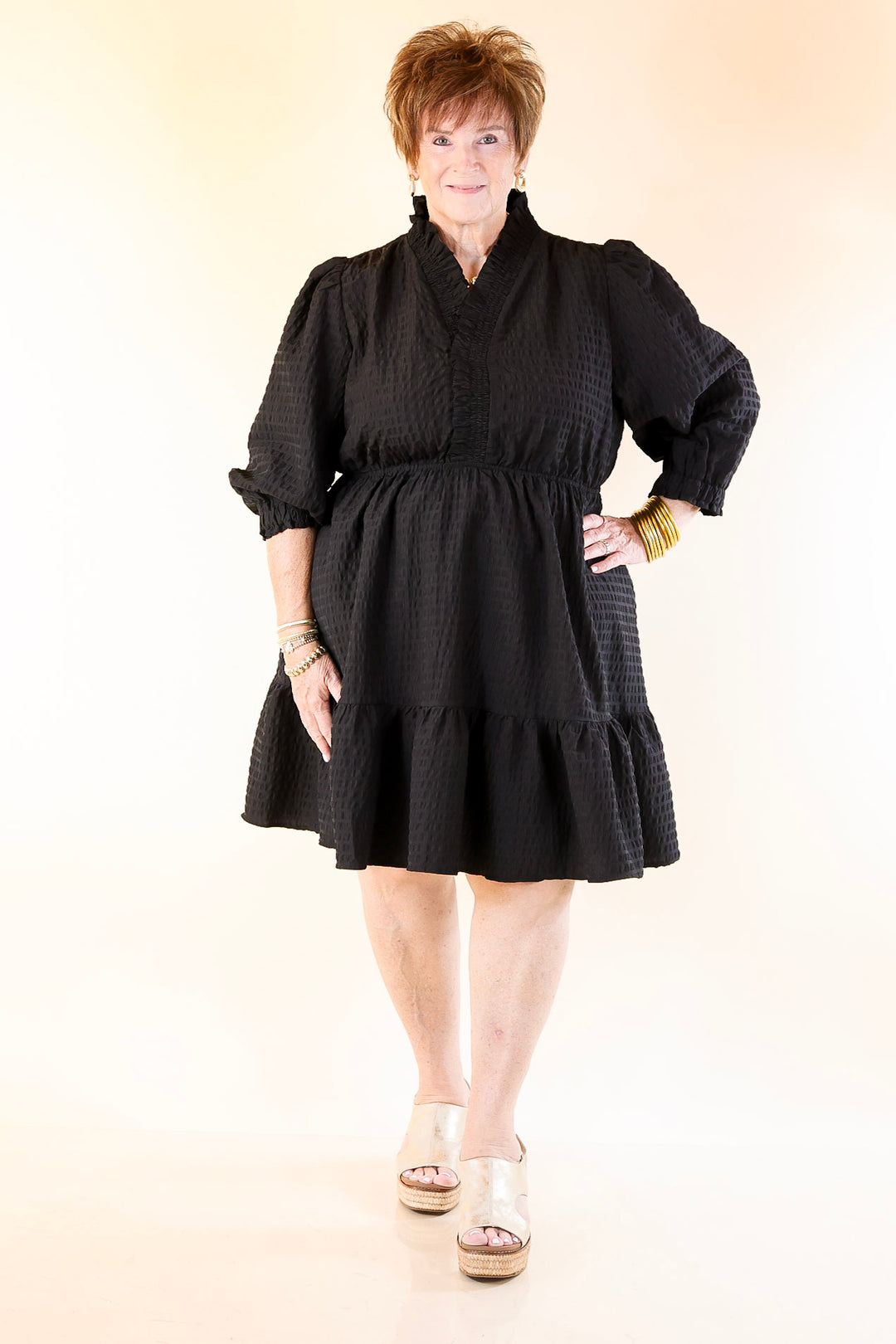 Call Me Captivating Dress with Smocked Waist and Long Sleeves Sleeves in Black