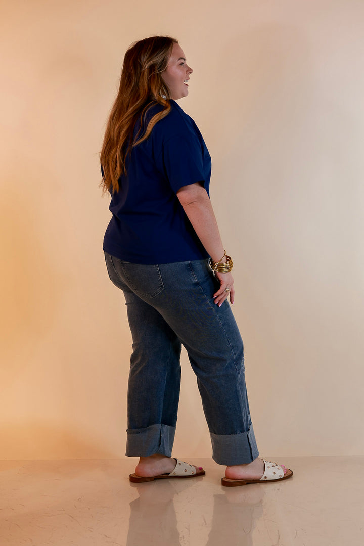 Simply Southern | American It Girl Short Sleeve Graphic Tee with 1776 Applique in Navy Blue