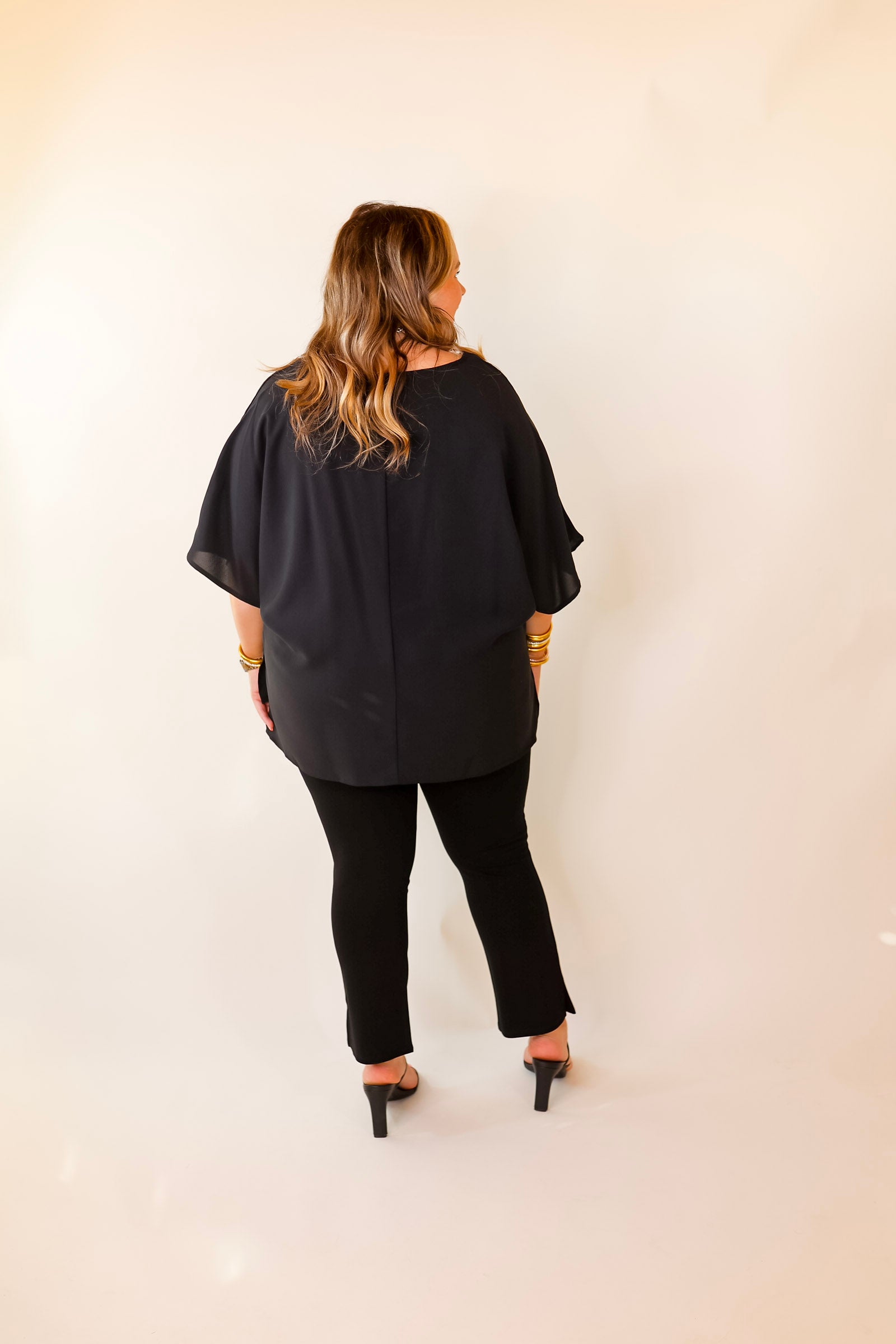 Majestic Moment V Neck Poncho Top in Black - Giddy Up Glamour Boutique