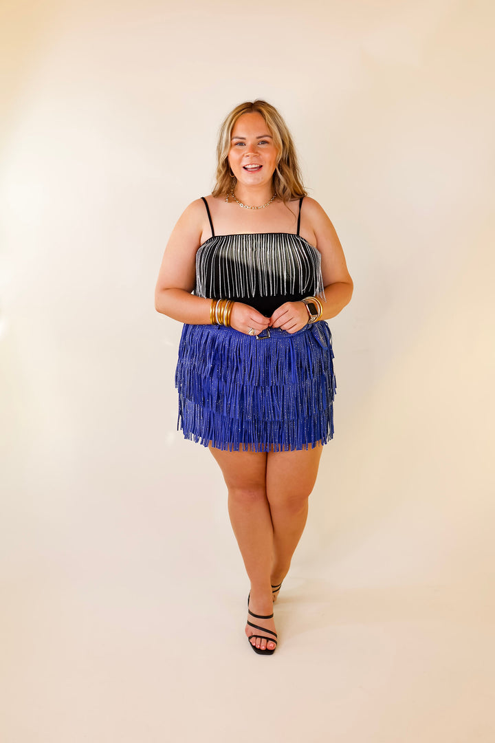 It Crowd Spaghetti Strap Top with Crystal Fringe in Black - Giddy Up Glamour Boutique