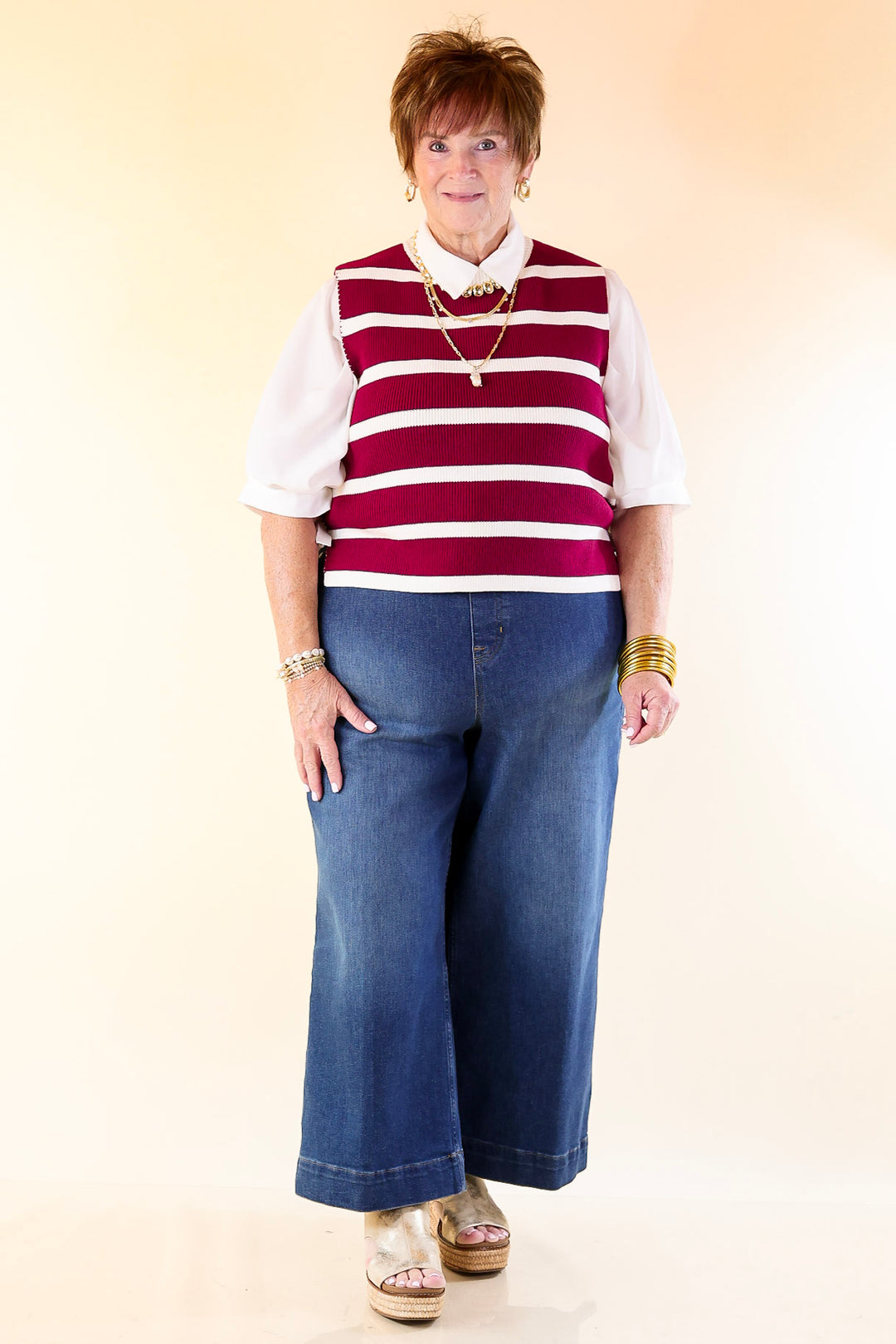 Tied Up in Style Knit Sweater with Side Ties in Maroon with Off White Stripes