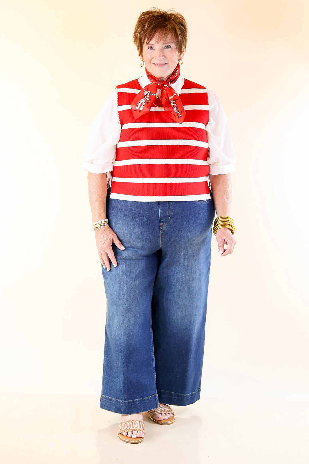 Tied Up in Style Knit Sweater with Side Ties in Red with Off White Stripes