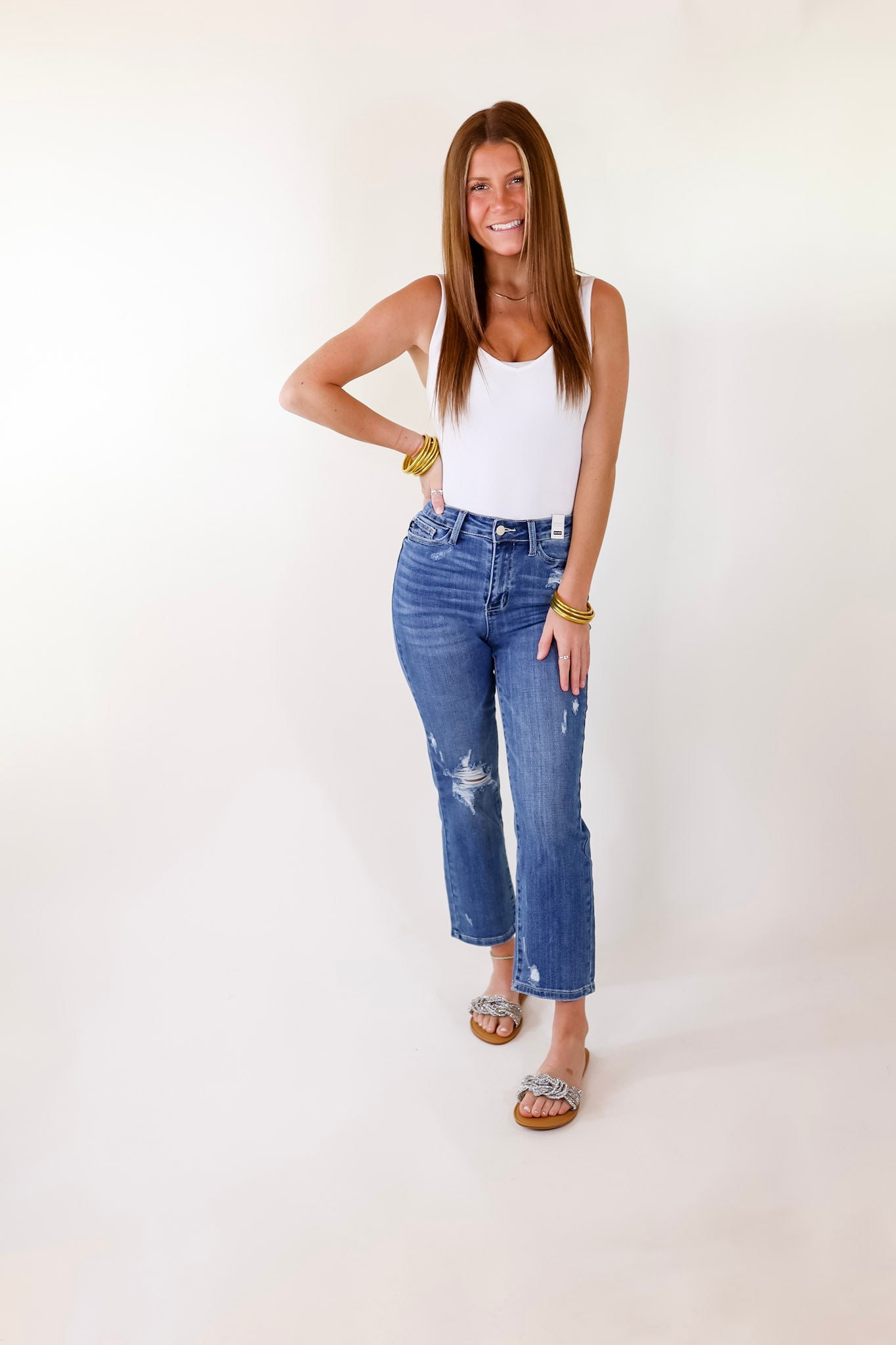 Judy Blue | Wonderful Weekend Ankle Length Straight Leg Jeans in Medium Wash - Giddy Up Glamour Boutique