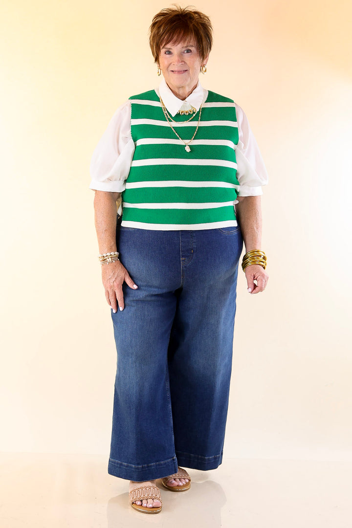 Tied Up in Style Knit Sweater with Side Ties in Kelly Green with Off White Stripes