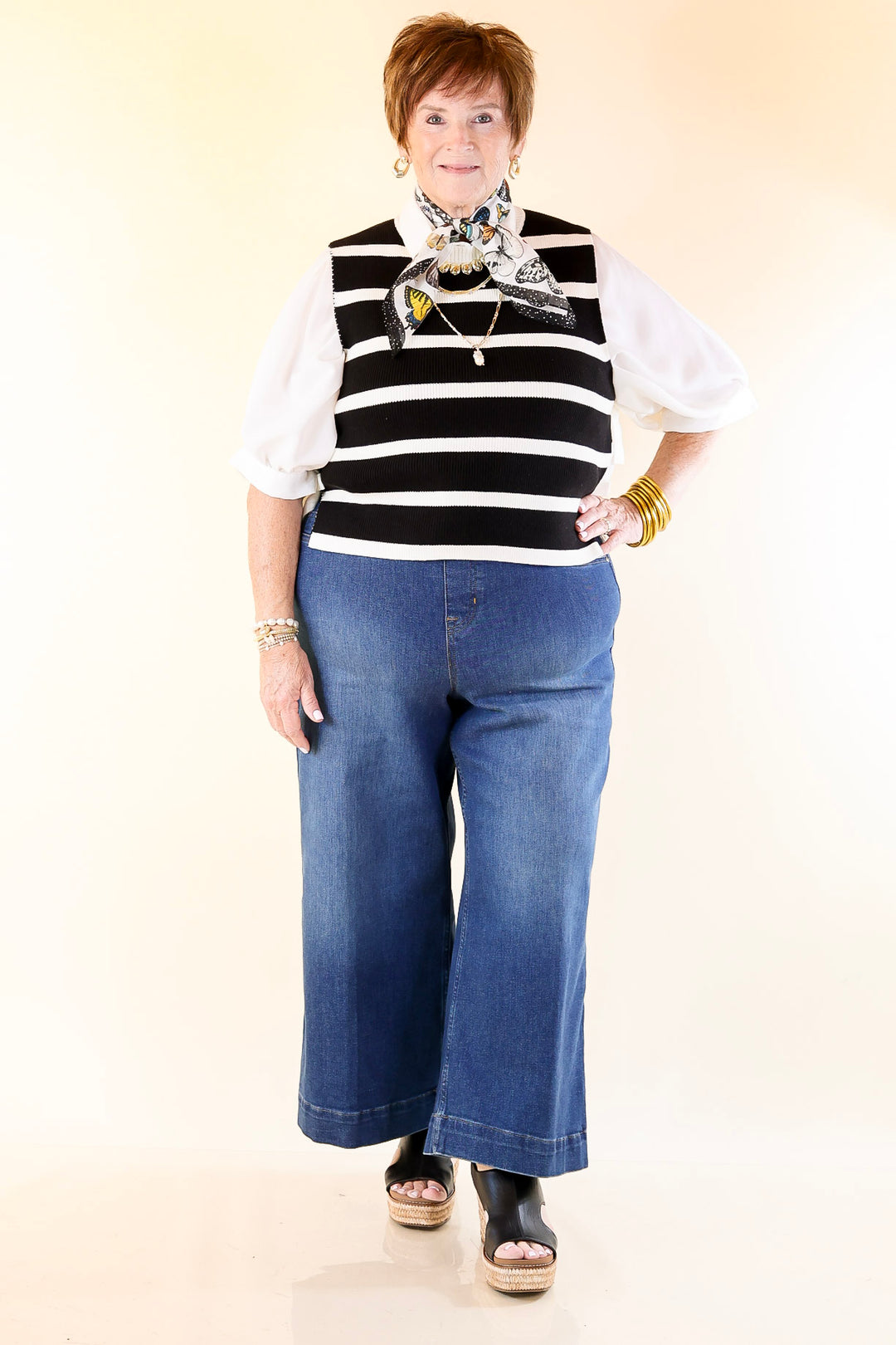 Tied Up in Style Knit Sweater with Side Ties in Black with Off White Stripes