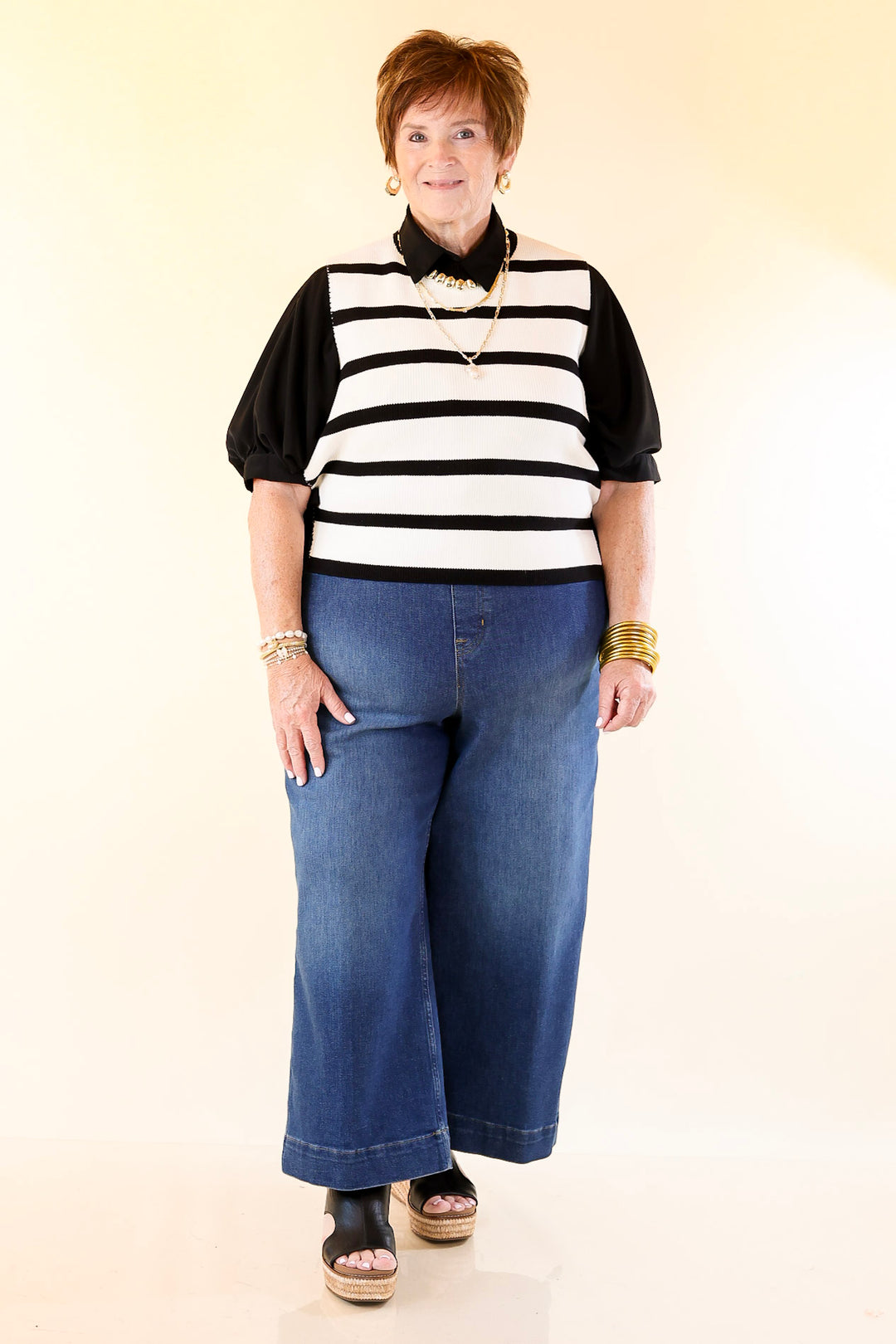 Tied Up in Style Knit Sweater with Side Ties in Off White with Black Stripes