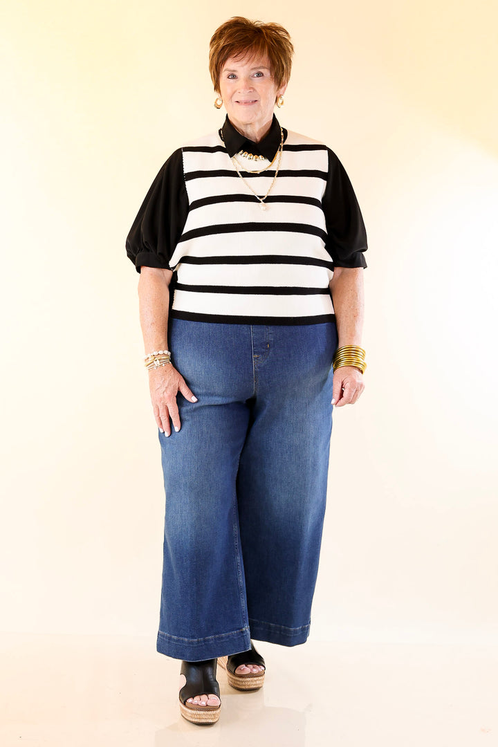 Tied Up in Style Knit Sweater with Side Ties in Off White with Black Stripes