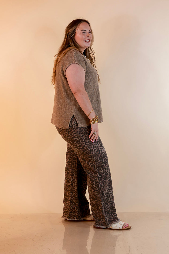 Simply Southern | Cool Statement Wide Leg Cropped Denim Jeans with Fray Hem in Leopard Print
