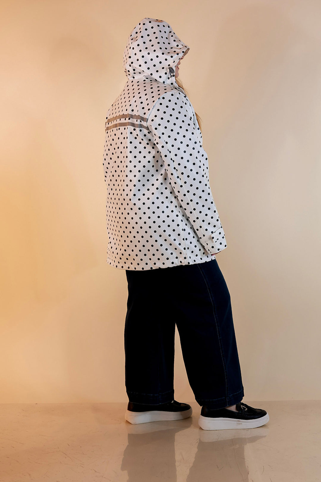 Lulu Mac | Chic Forecast Black Polka Dot Hooded Rain Jacket in Ivory