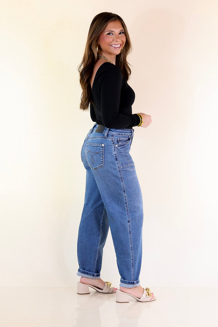 Judy Blue | Feeling Posh Soft Barrel Denim Jean in Dark Wash