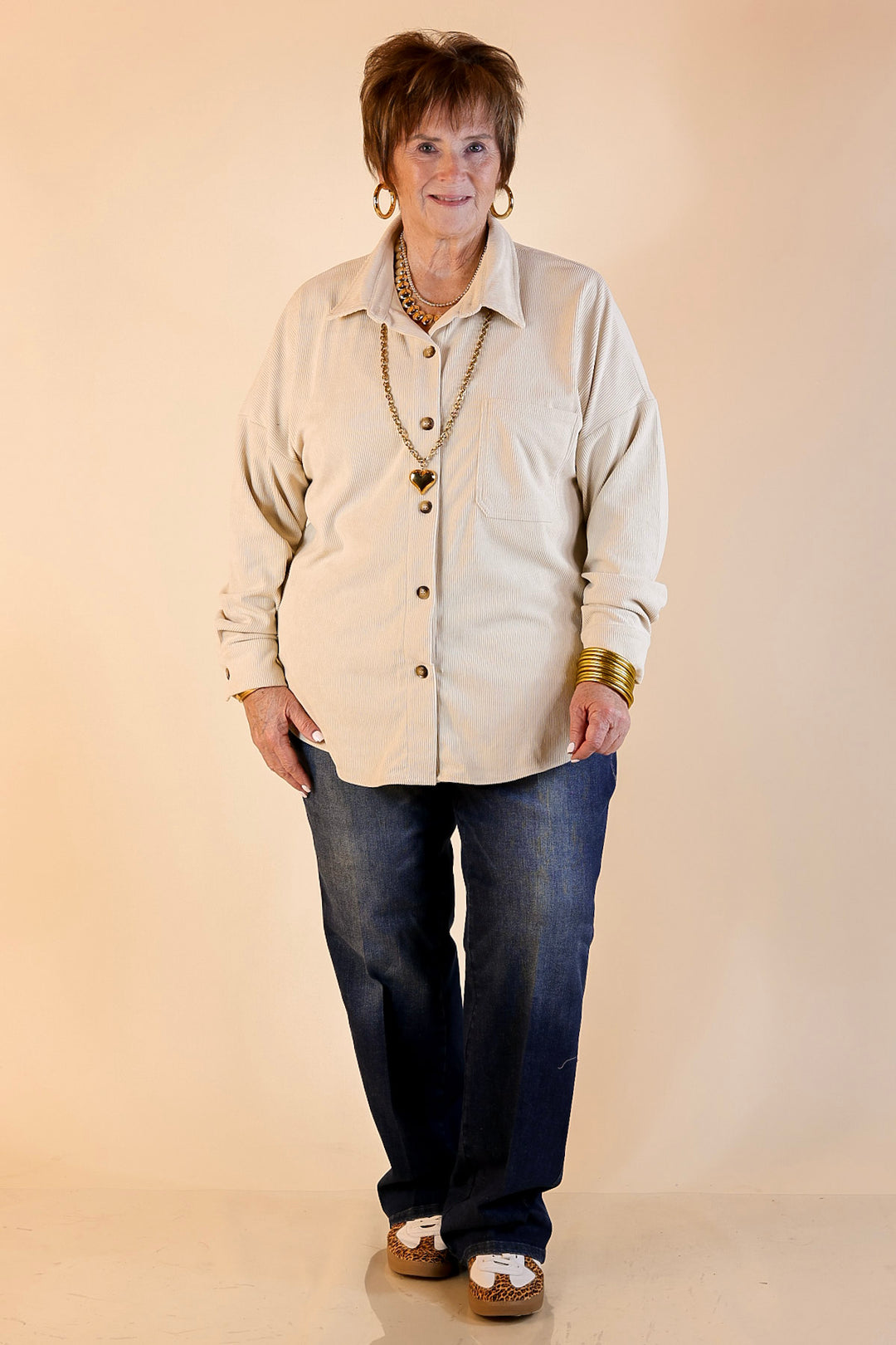 Captivating Cuteness Corduroy Button Up Shacket in Cream