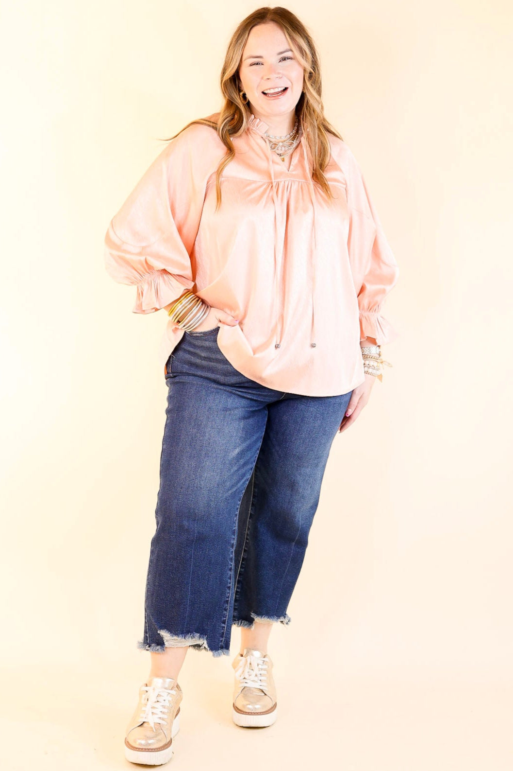 Sunset Situation Front Tie Keyhole Blouse in Peach Orange