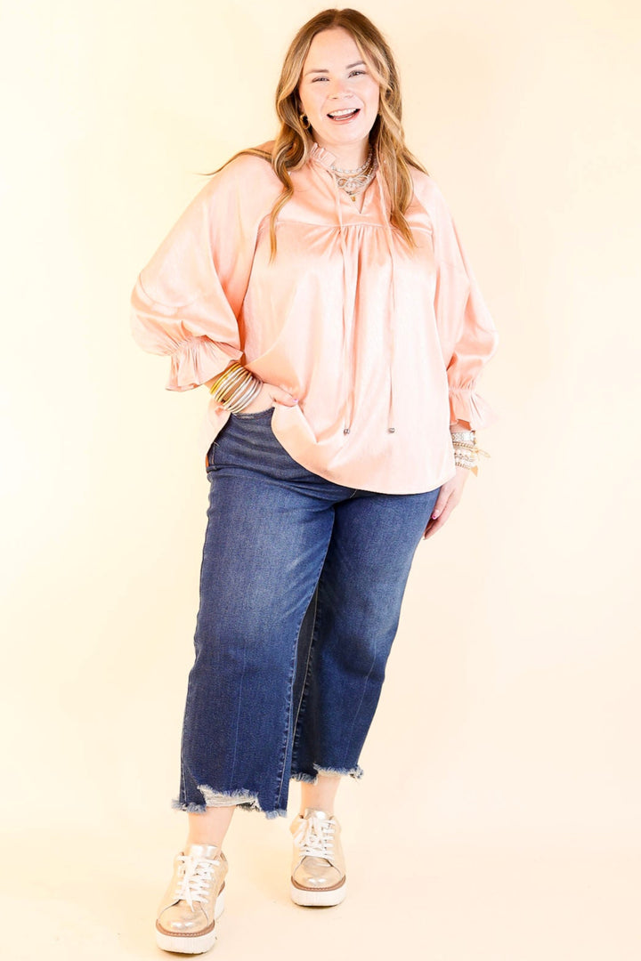 Sunset Situation Front Tie Keyhole Blouse in Peach Orange