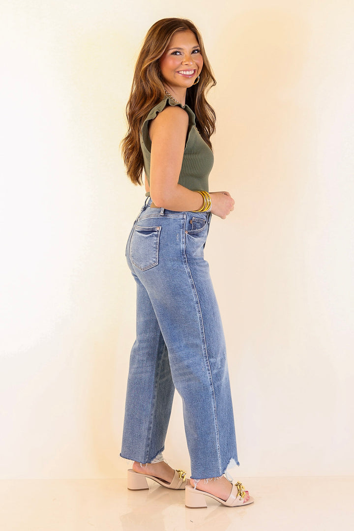 Flirty Frill Scoop Neck Top with Ruffle Sleeves in Olive Green