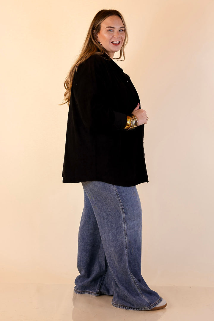 Plus Sizes | Captivating Cuteness Corduroy Button Up Shacket in Black