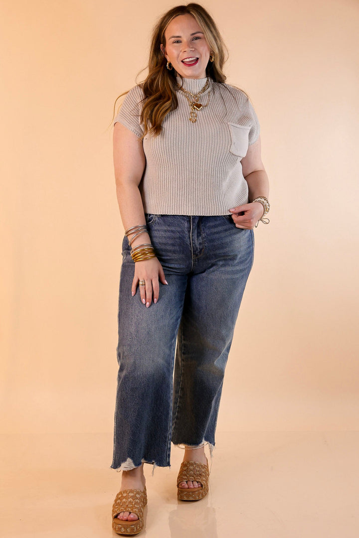 Repeat Worthy Cap Sleeve Cropped Sweater with Front Pocket in Bone Cream