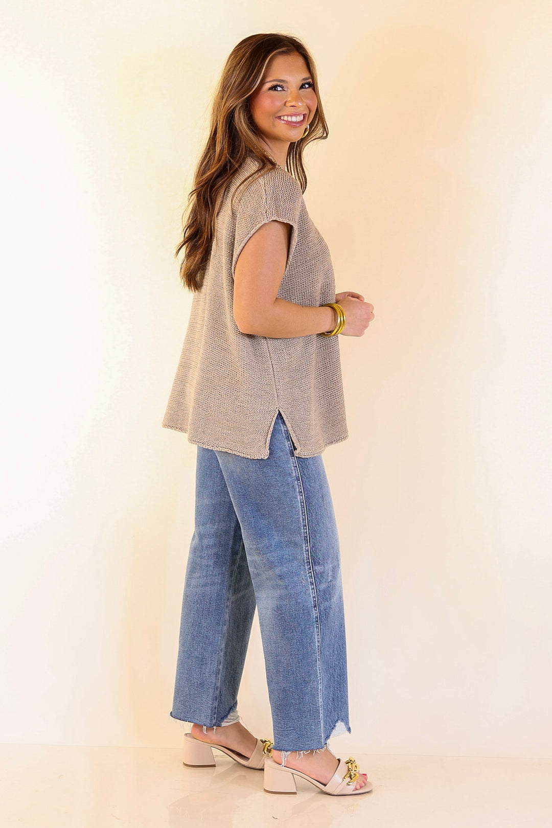 Forever Favorite Oversized Crew Neck Sweater Vest in Light Mocha