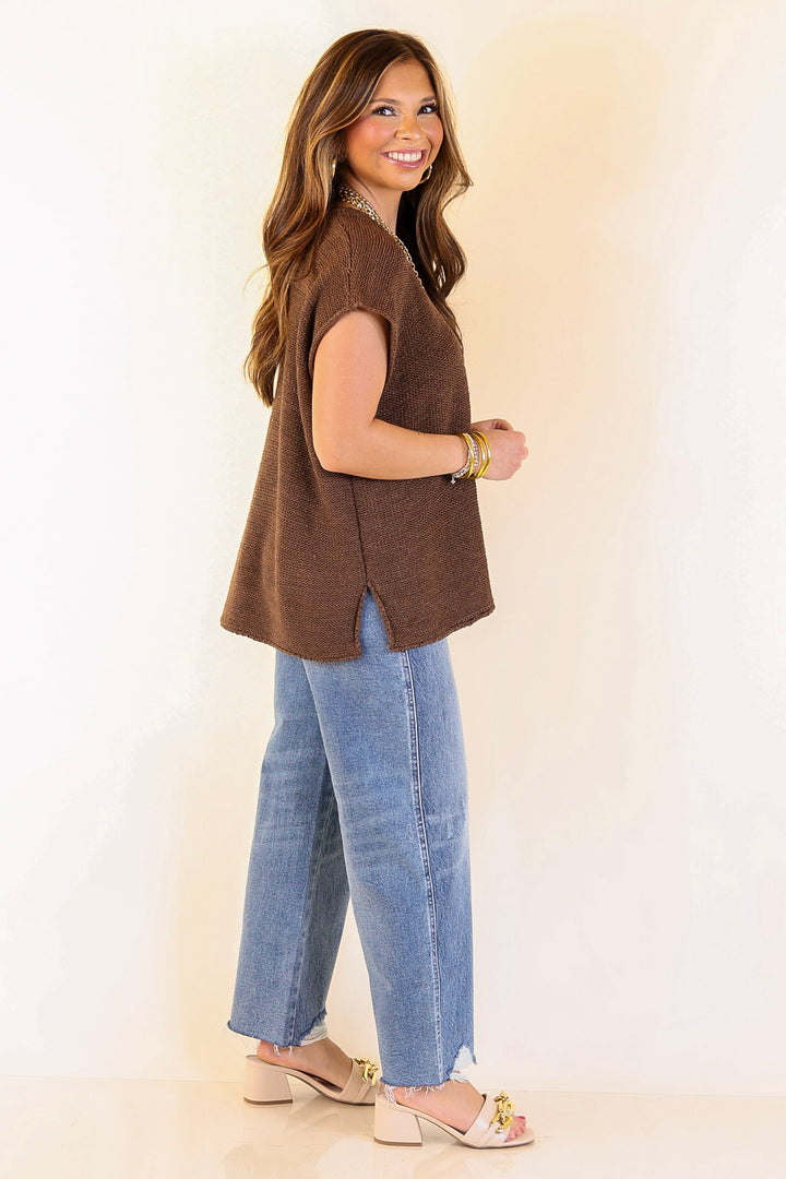 Forever Favorite Oversized Crew Neck Sweater Vest in Brown