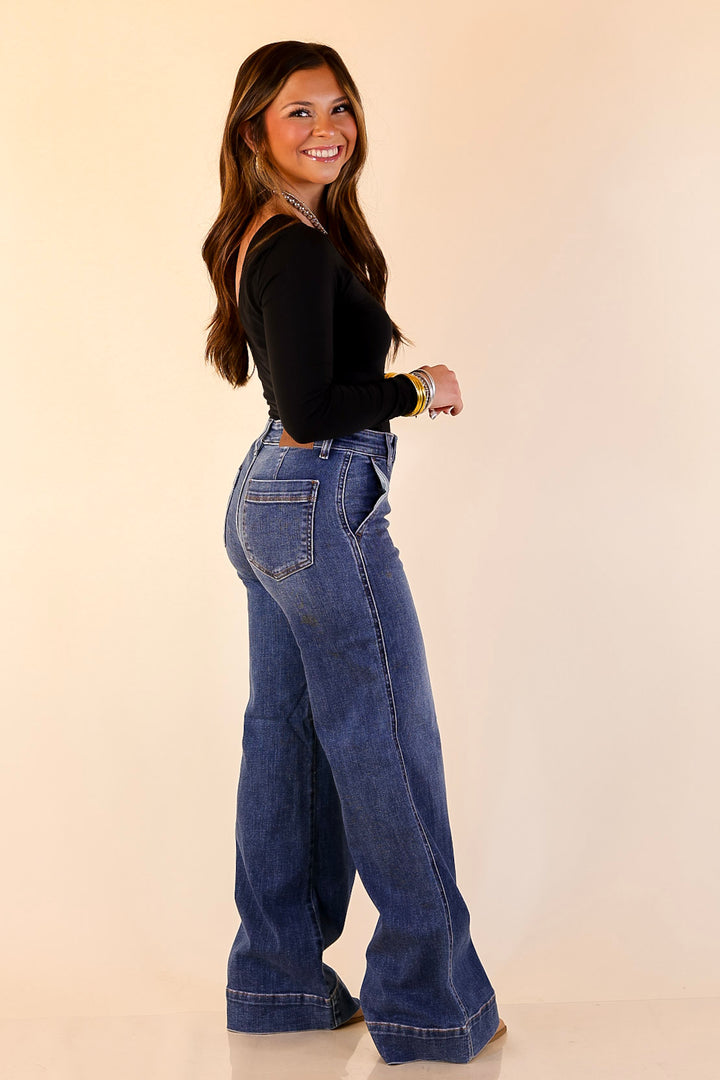 Judy Blue | Tailored Moves Retro Wide Leg Trouser Jean in Dark Wash