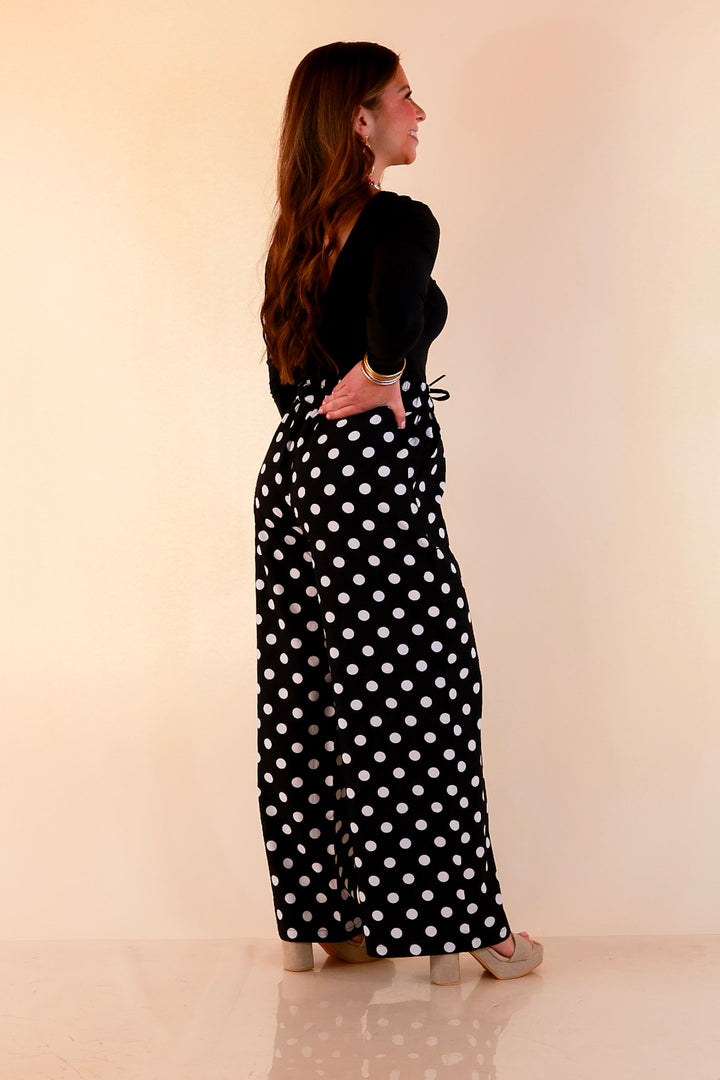 Pairs Well with Others Polka Dot Print Drawstring Pants with Elastic Waistband in Black