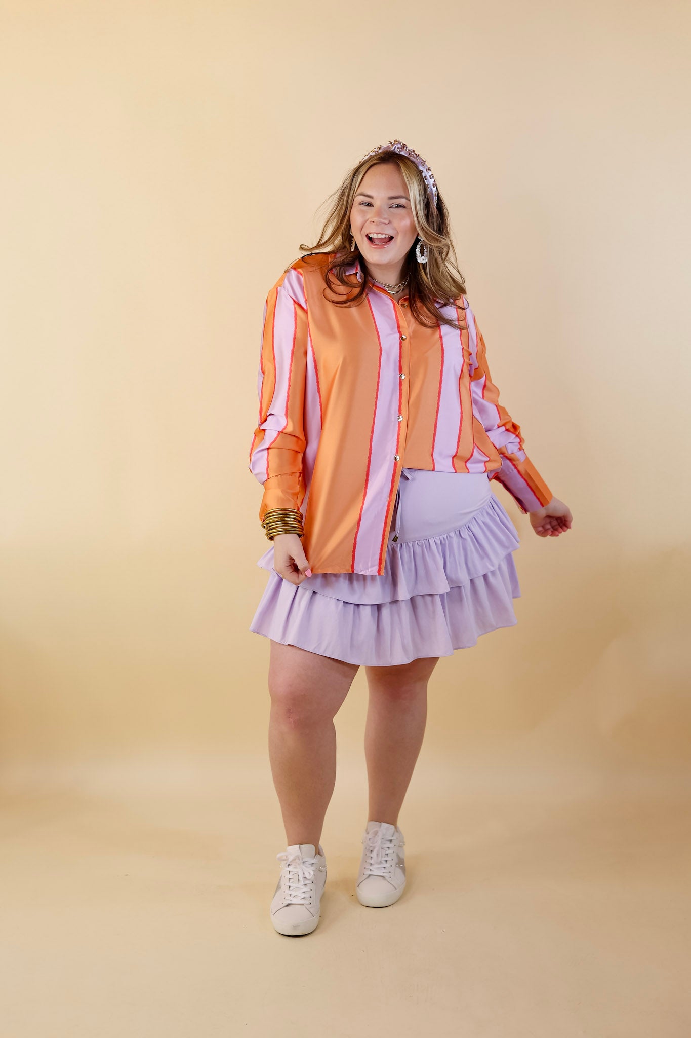 Vibrant Vibes Tiered Skort with Drawstring Waist in Lavender Purple - Giddy Up Glamour Boutique