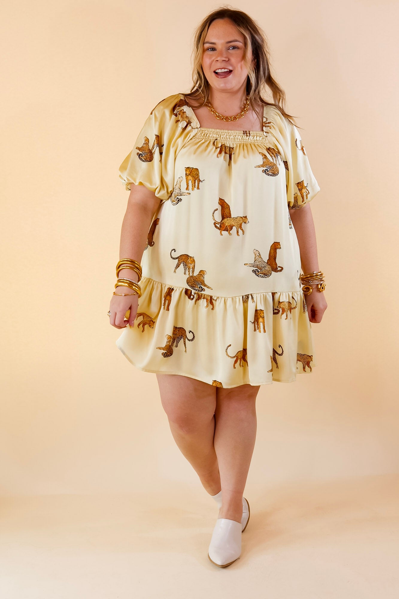 Flirting For Fun Leopard Print Satin Midi Dress in Ivory - Giddy Up Glamour Boutique
