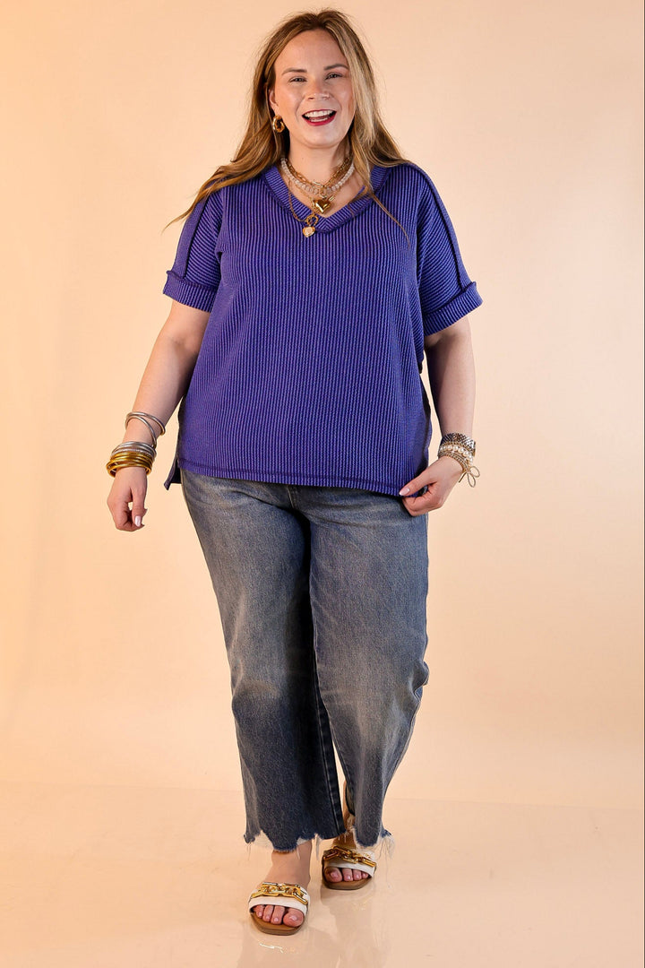 Daily Perfection Short Sleeve V Neck Top in Classic Blue