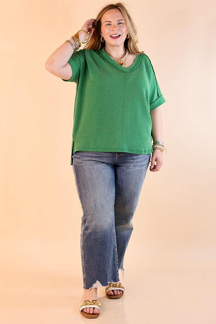 Daily Perfection Short Sleeve V Neck Top in Dark Green