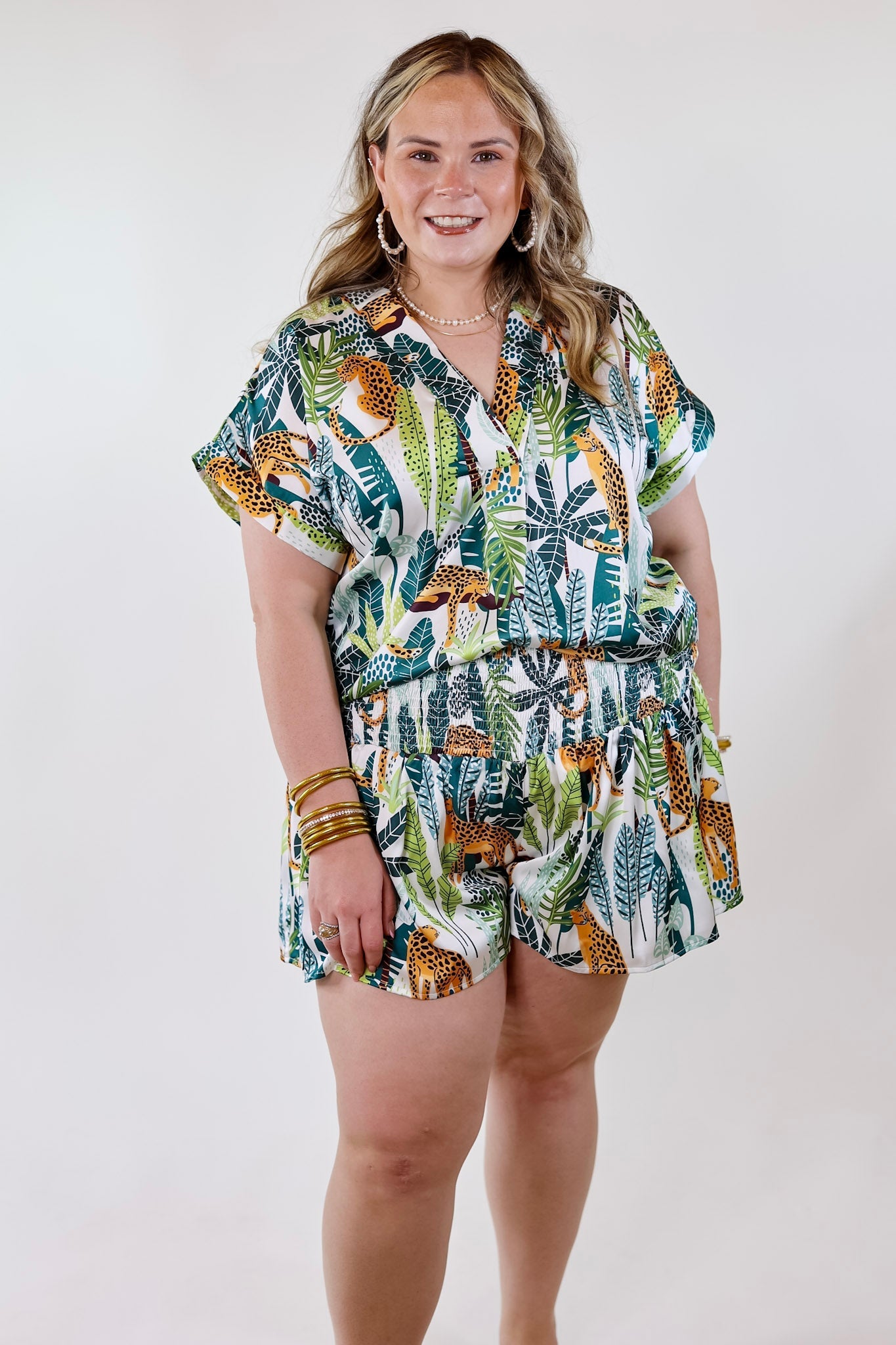 Center of Attention Jungle Print Short in White - Giddy Up Glamour Boutique