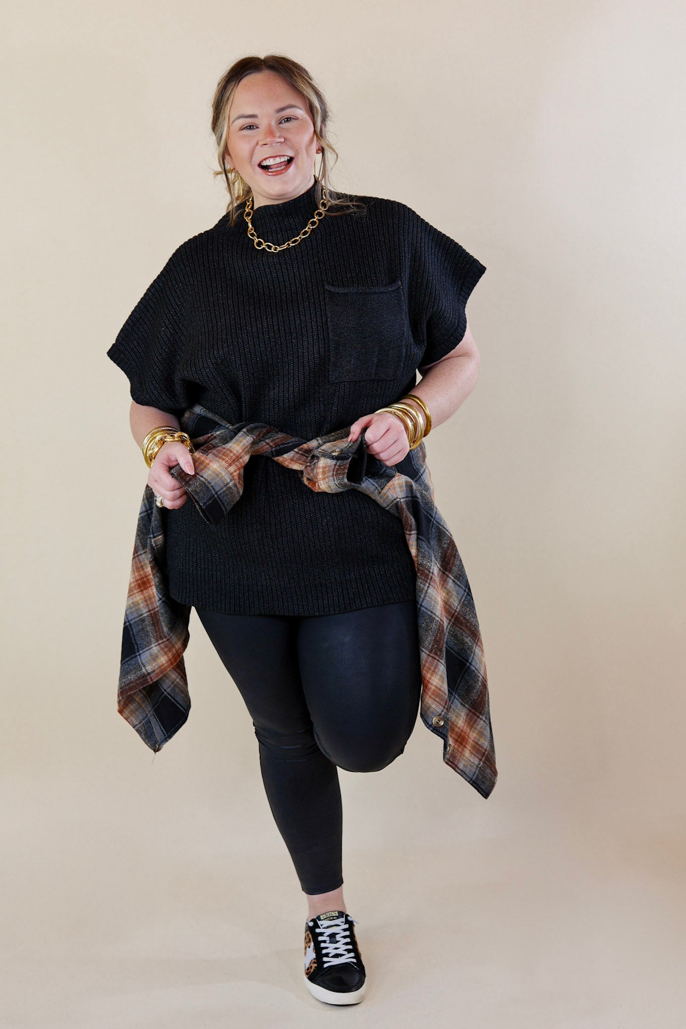 City Sights Cap Sleeve Sweater Top in Black - Giddy Up Glamour Boutique