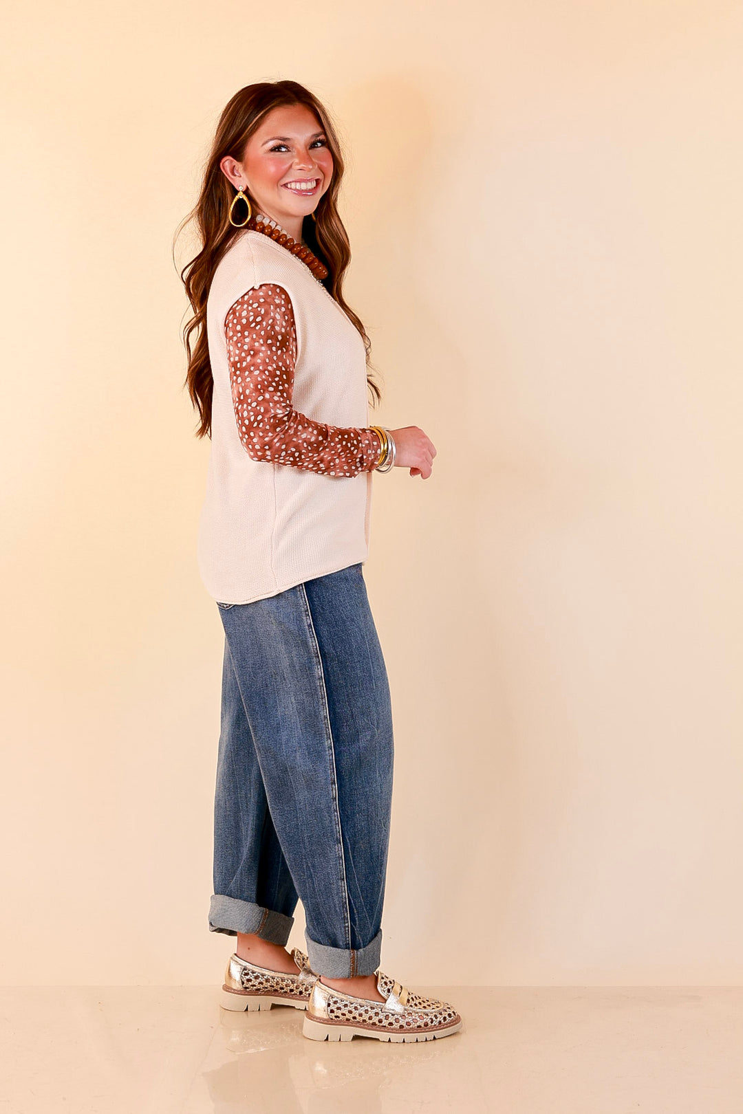 Always a Favorite Crew Neck Front Seam Sweater Knit Top in Ivory