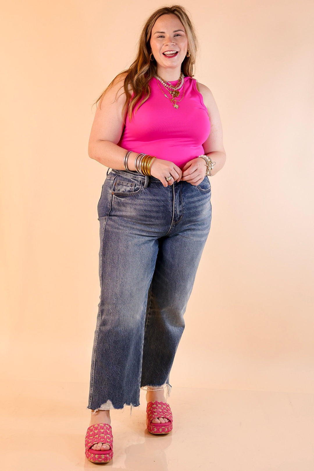 Sunshine State of Mind Tank Top Bodysuit in Neon Pink